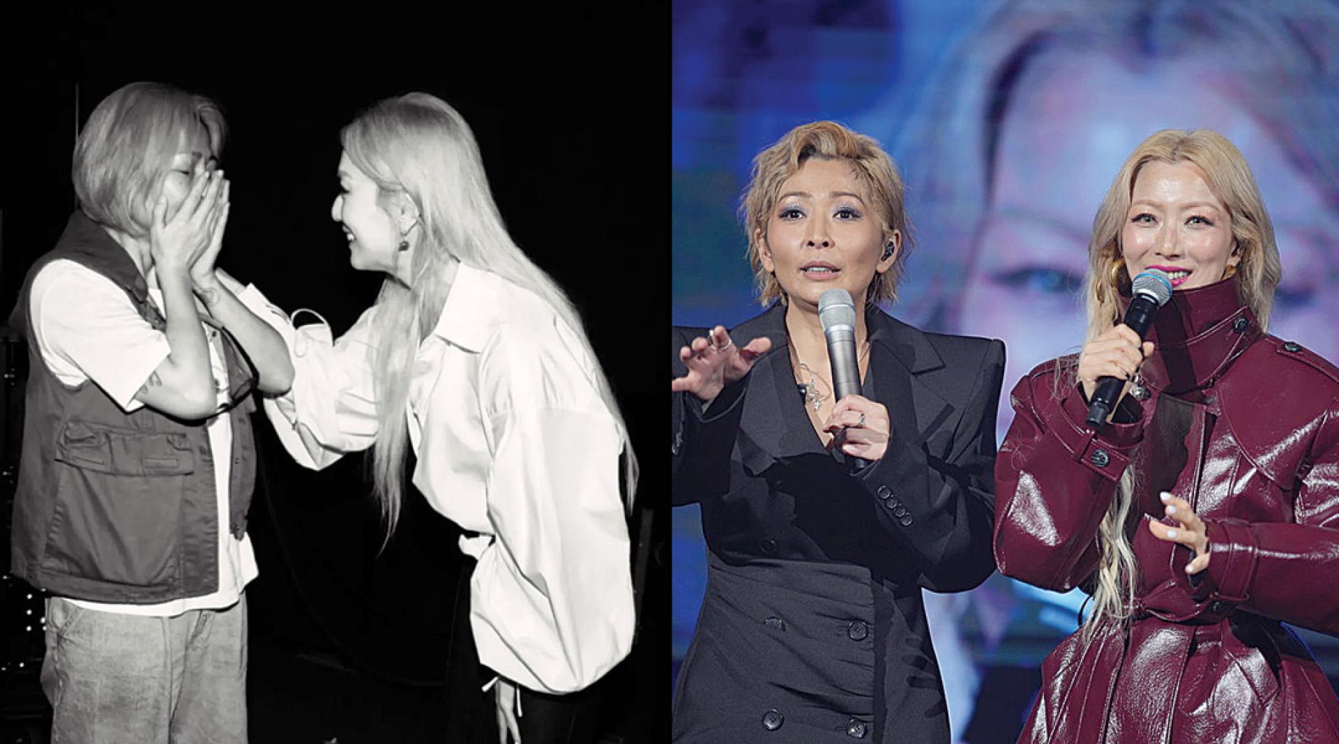 （左）林晓培见郑秀文一度紧张到不敢靠近。（右）林晓培邀来郑秀文担任嘉宾合唱。