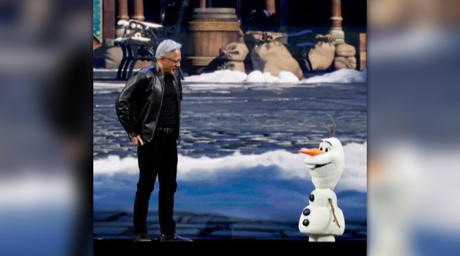 英伟达CEO黄仁勋日前在全球GTC上，与AI机械人雪宝同台。