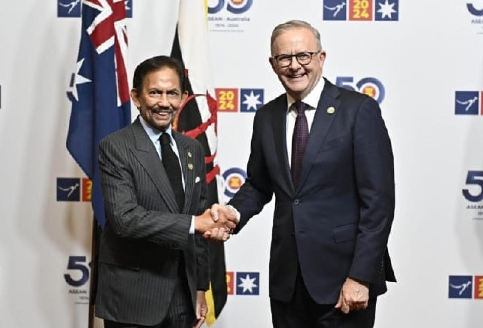 资料图：汶莱苏丹陛下与澳大利亚总理安东尼·阿尔巴尼斯在澳大利亚举行双边会晤。