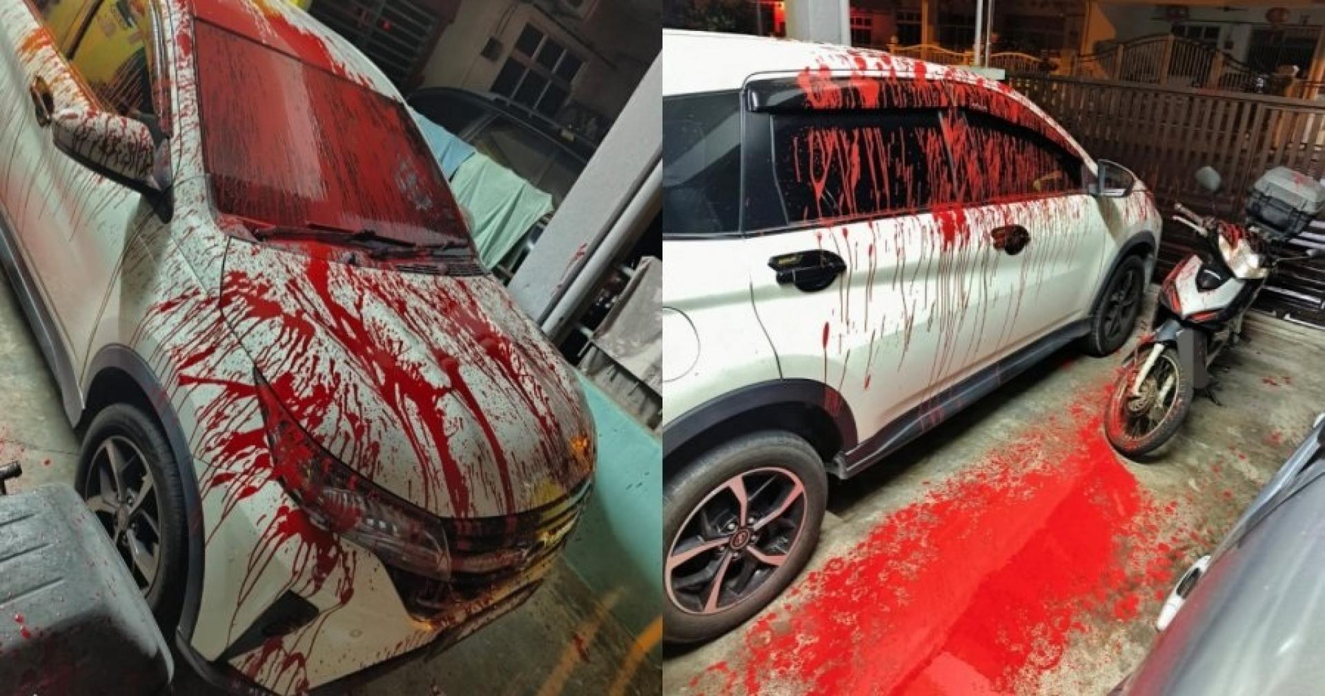 汽车遭泼红旗严重损坏，修理费超过4000令吉。