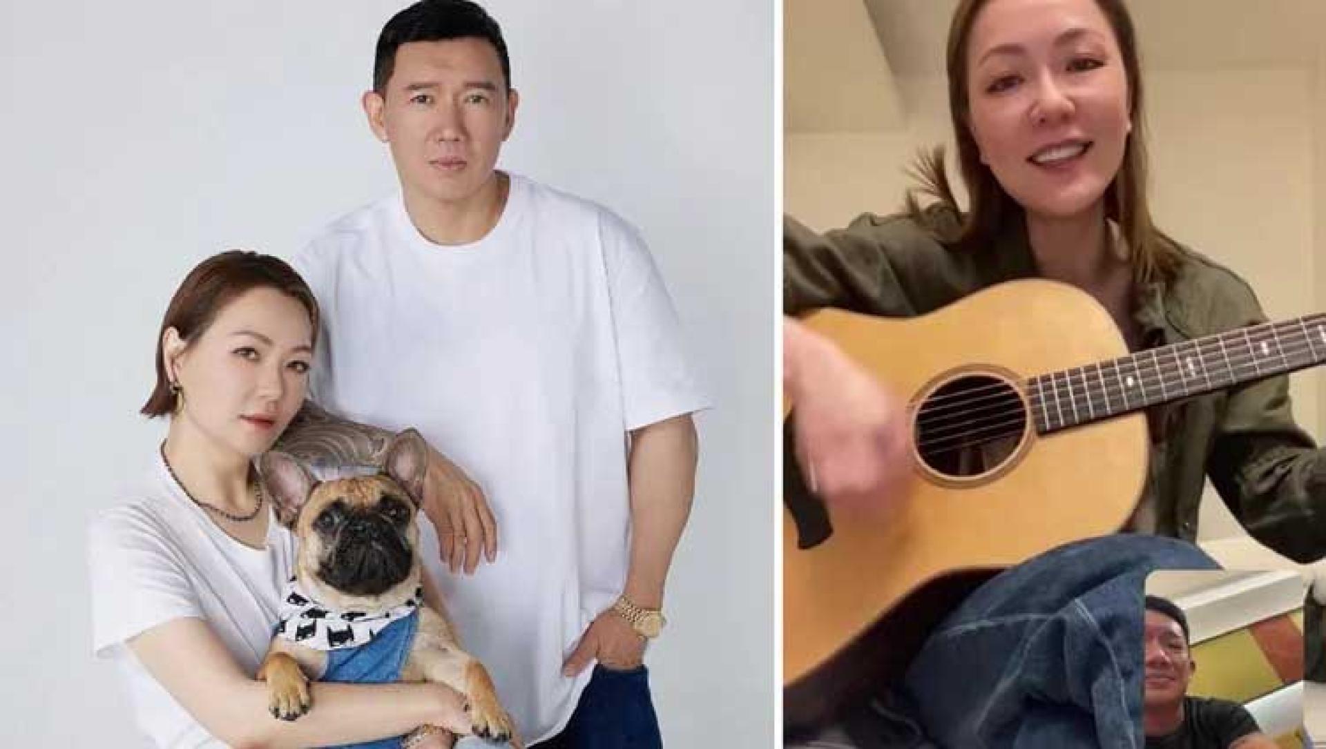 杜汶泽秀出初来台湾时与老婆视讯的照片（右图）。