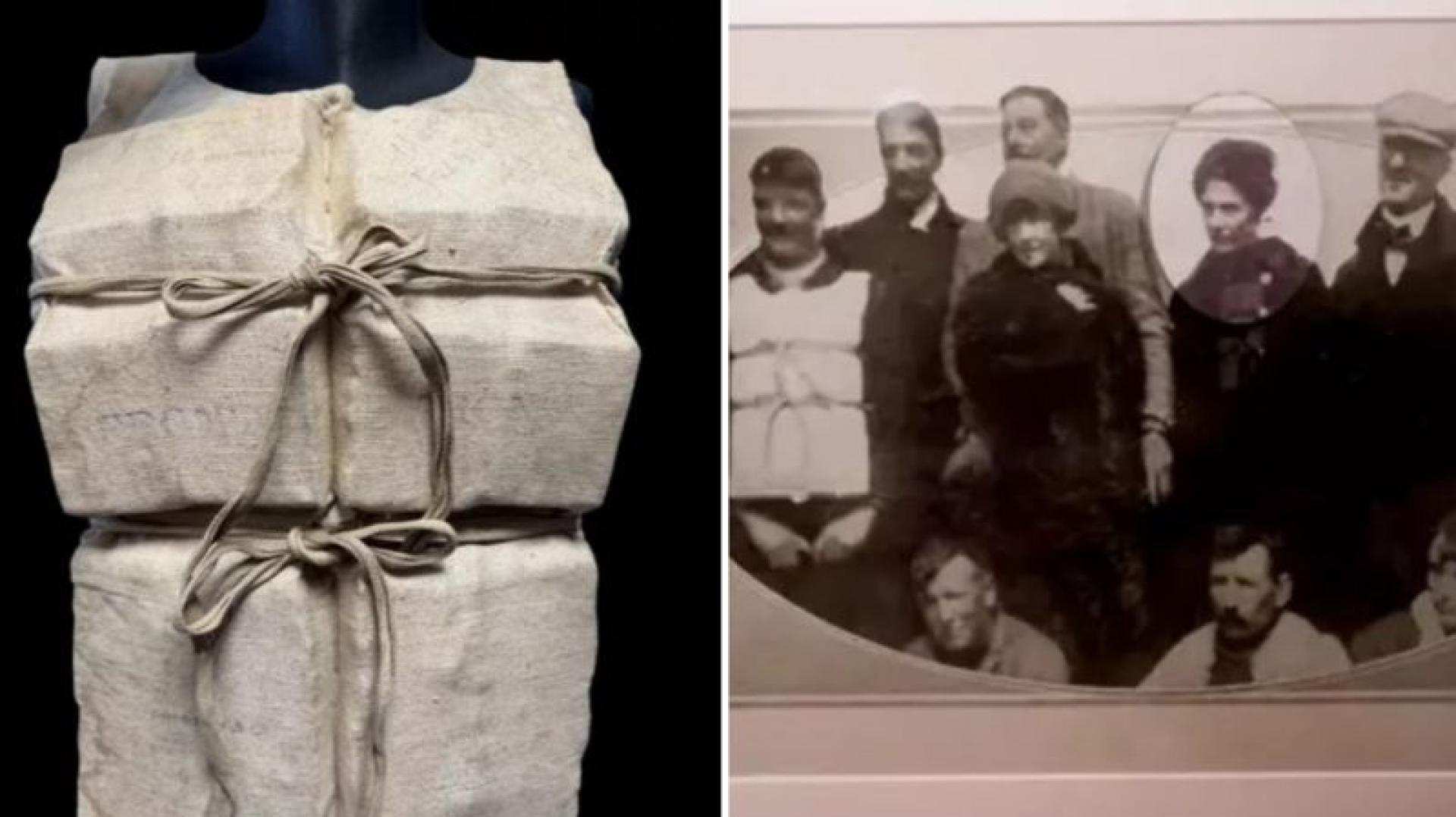 铁达尼号幸存者曾穿著过的救生衣公开拍卖。