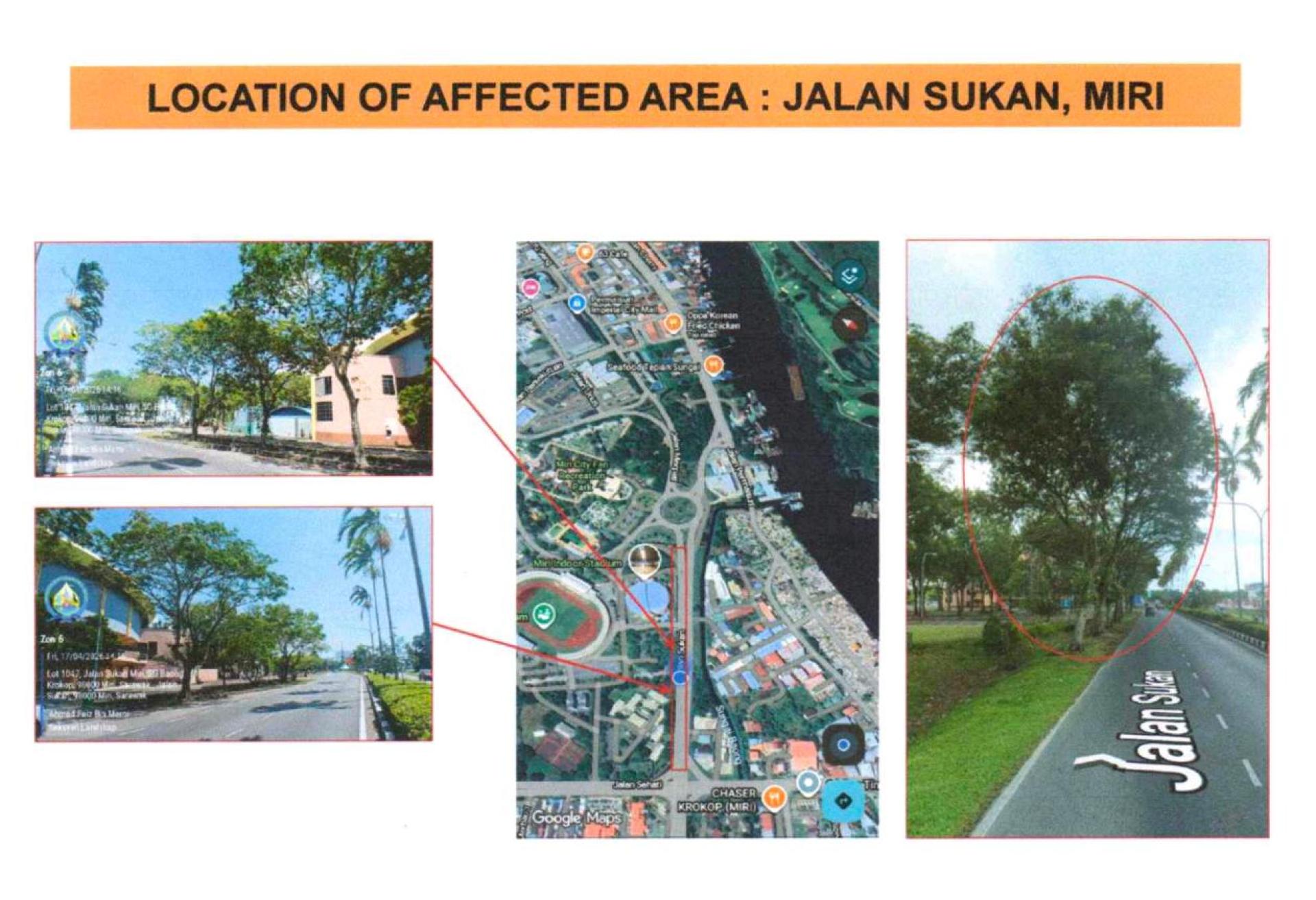 受影响区域为美里体育路（Jalan Sukan）。