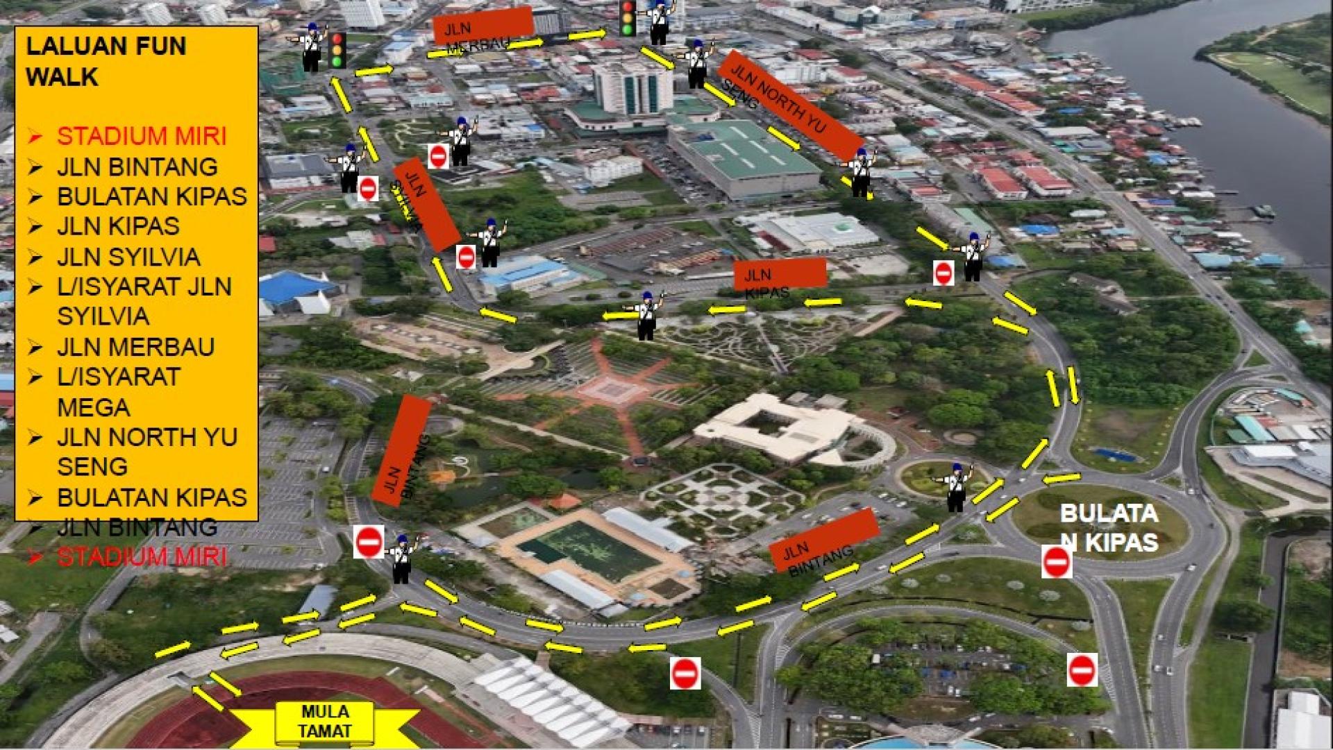 为确保活动顺畅进行，美里交通警区将实施临时交通改道及封路措施，涉及路段如图。