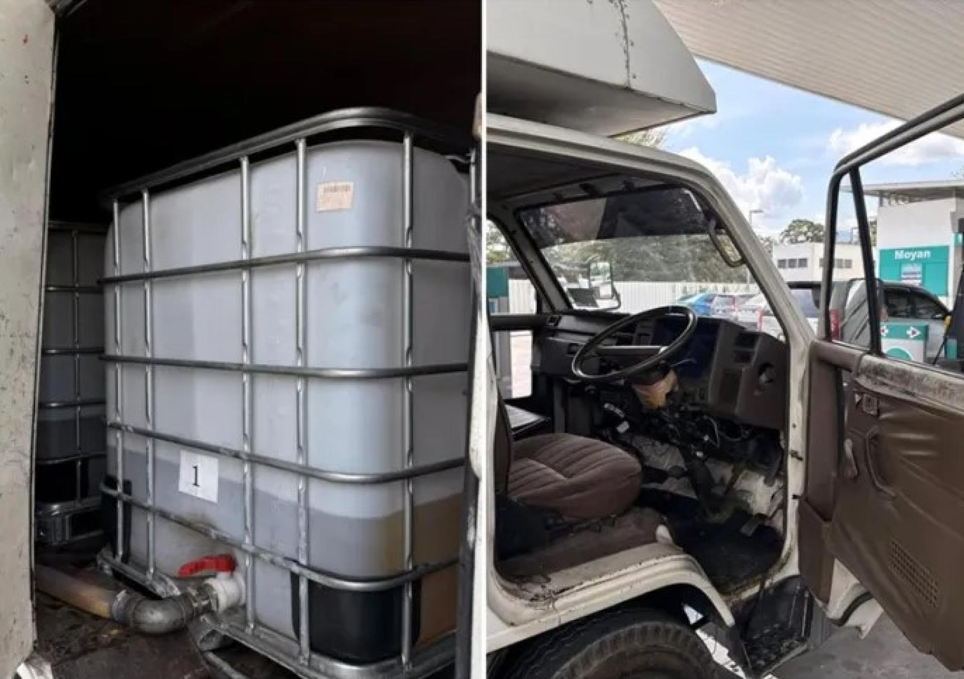 古晋油站一辆改装货卡在加油时被发现暗藏储油箱并藏有柴油。