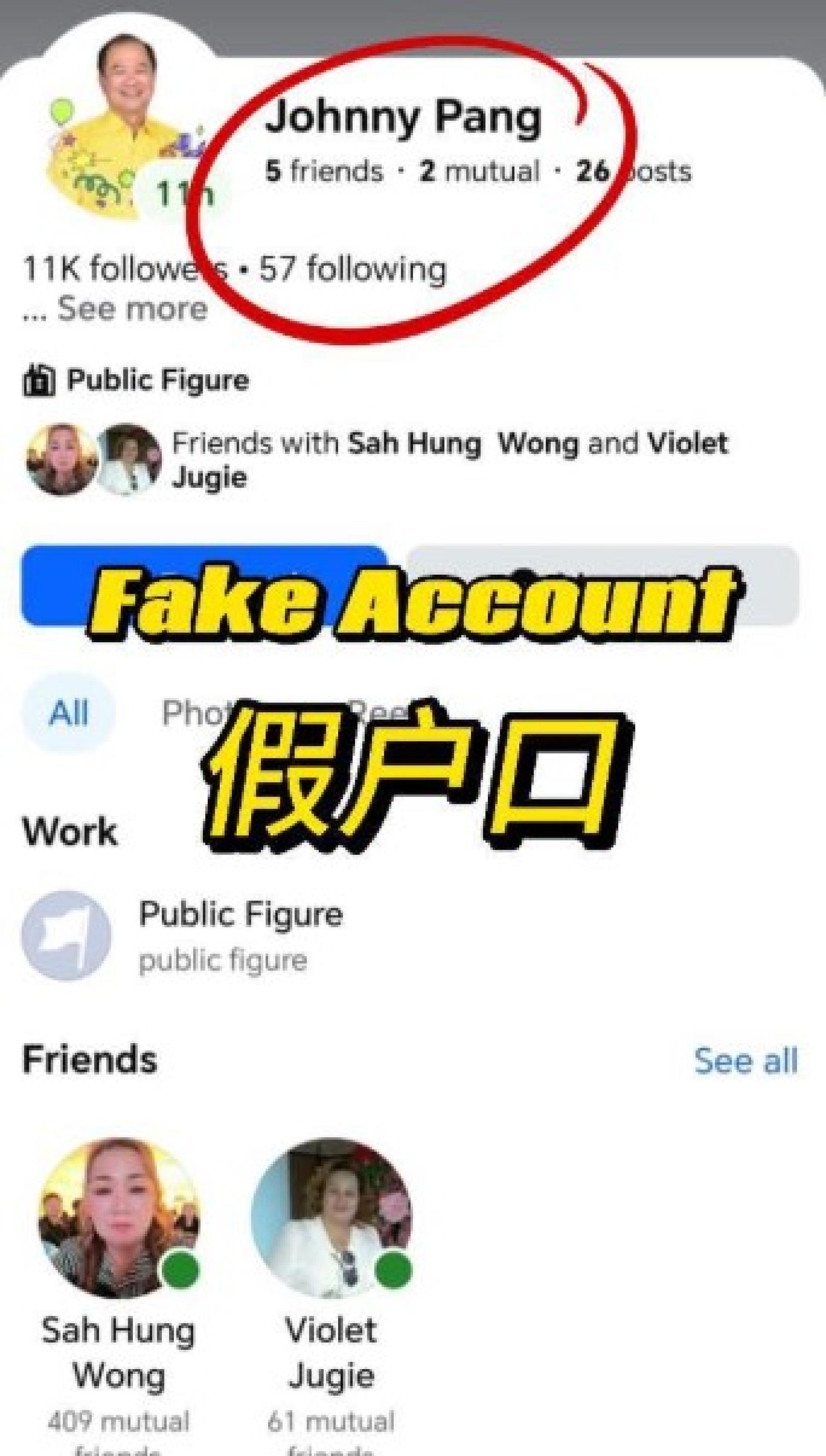 冒用潘隆铭姓名及照片的假脸书账号。