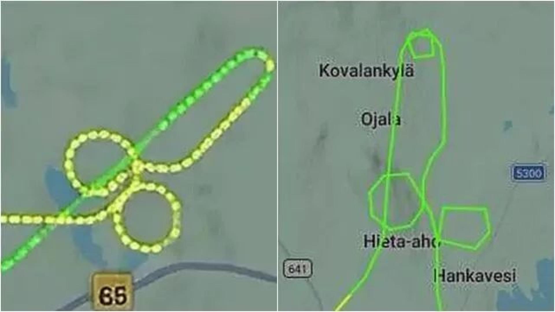 准飞官驾驶训练机，画出男性生殖器的图案。