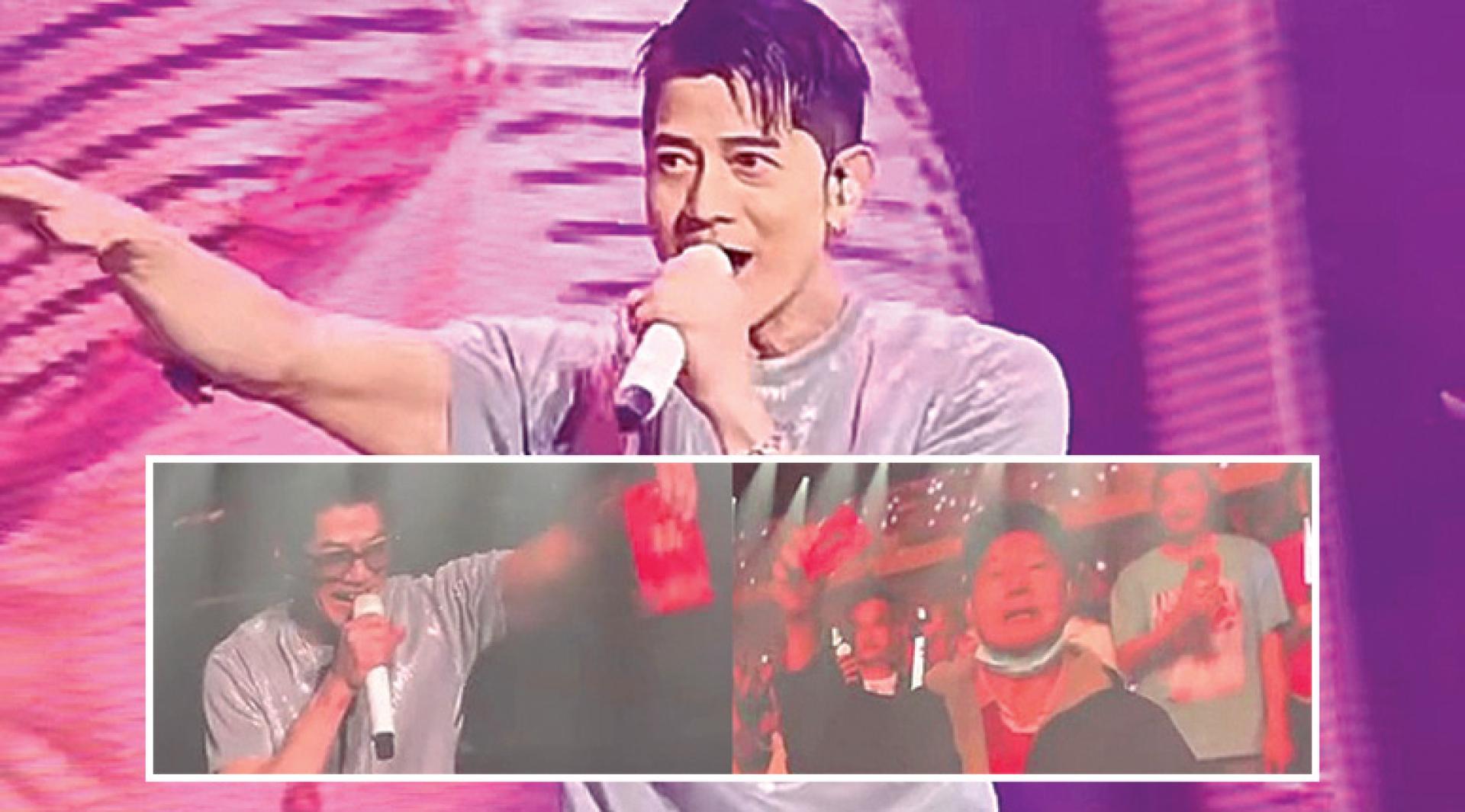 郭富城合肥开唱。（小图）郭富城收下男粉丝的“追子锦囊”。