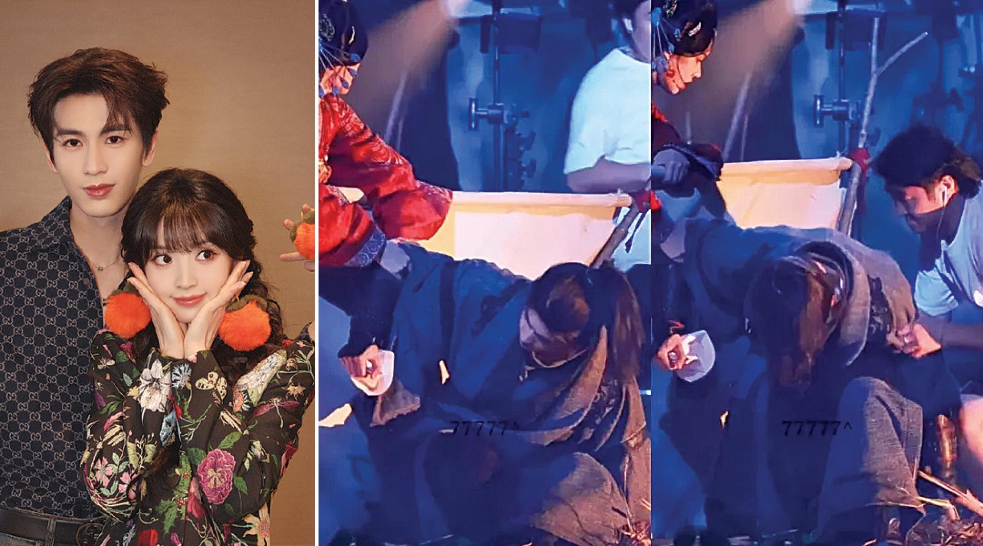 （左）张凌赫与田曦薇凭《逐玉》人气登顶。（右）张凌赫被捕捉拍摄《归鸾》时，一度无法自行站起来。