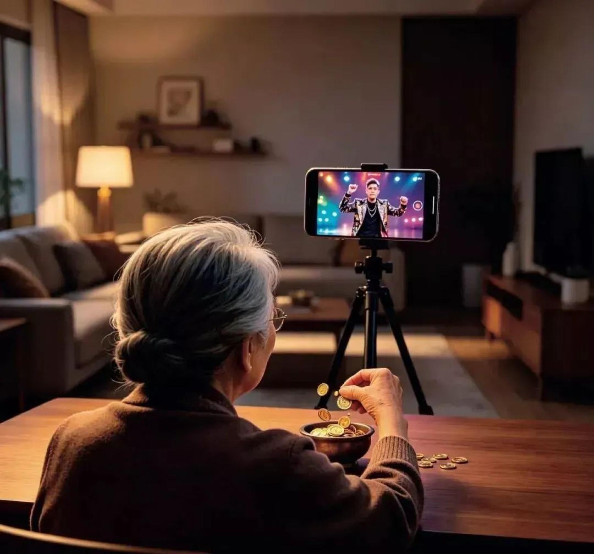 70岁老妇为男主播“倾家荡产”！(示意图)