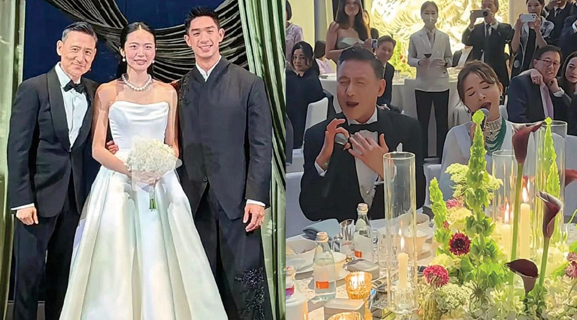吴婉芳二儿子胡智同结婚，张学友（左图左）惊喜现身还合唱。