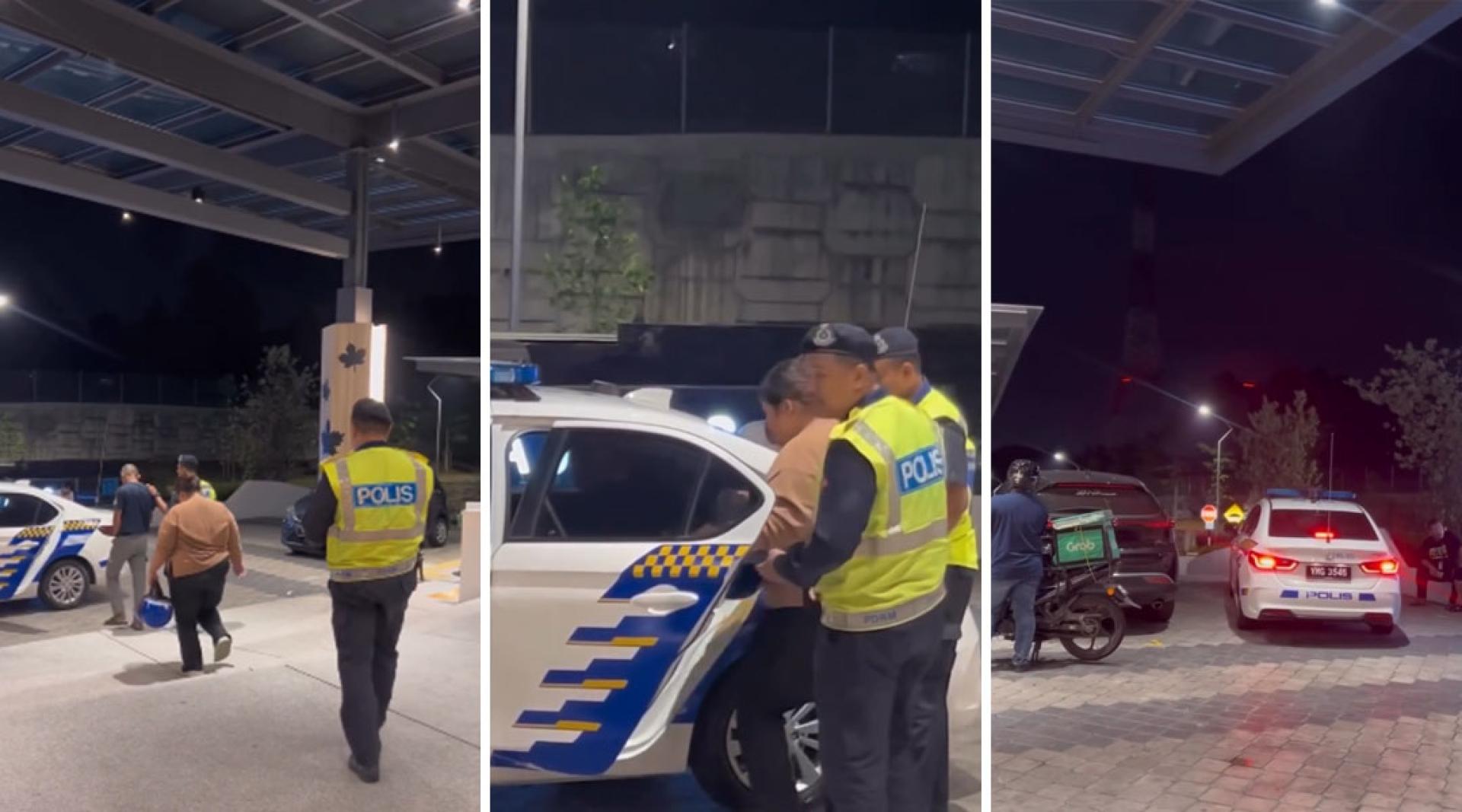 其中两名男女被押上警车。（网络视频截图）